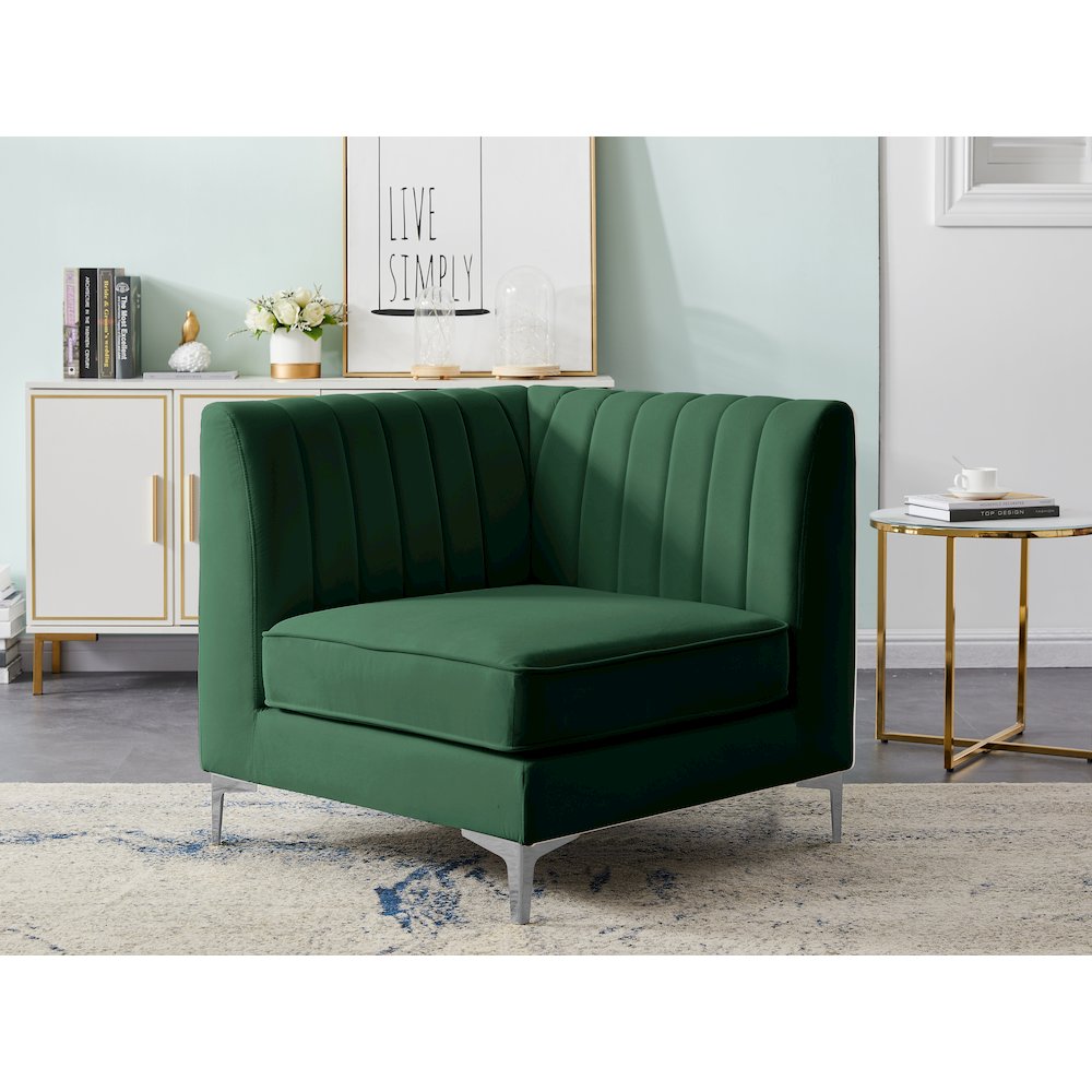 Alina Green Velvet Corner Chair. Picture 3