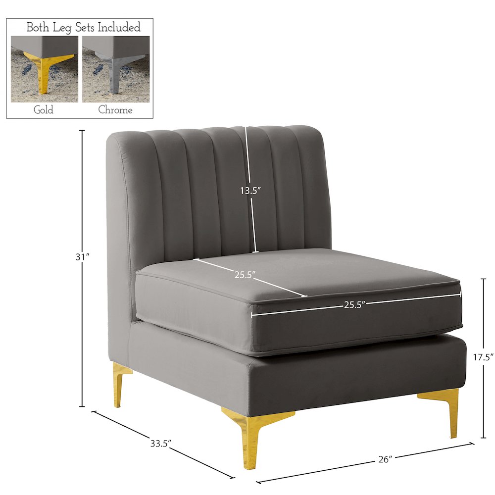 Alina Grey Velvet Armless Chair. Picture 16