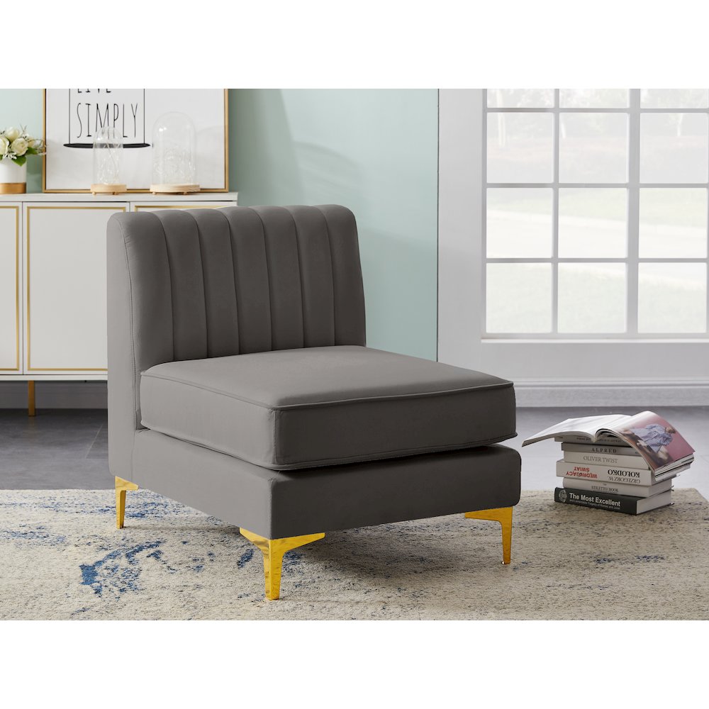 Alina Grey Velvet Armless Chair. Picture 2