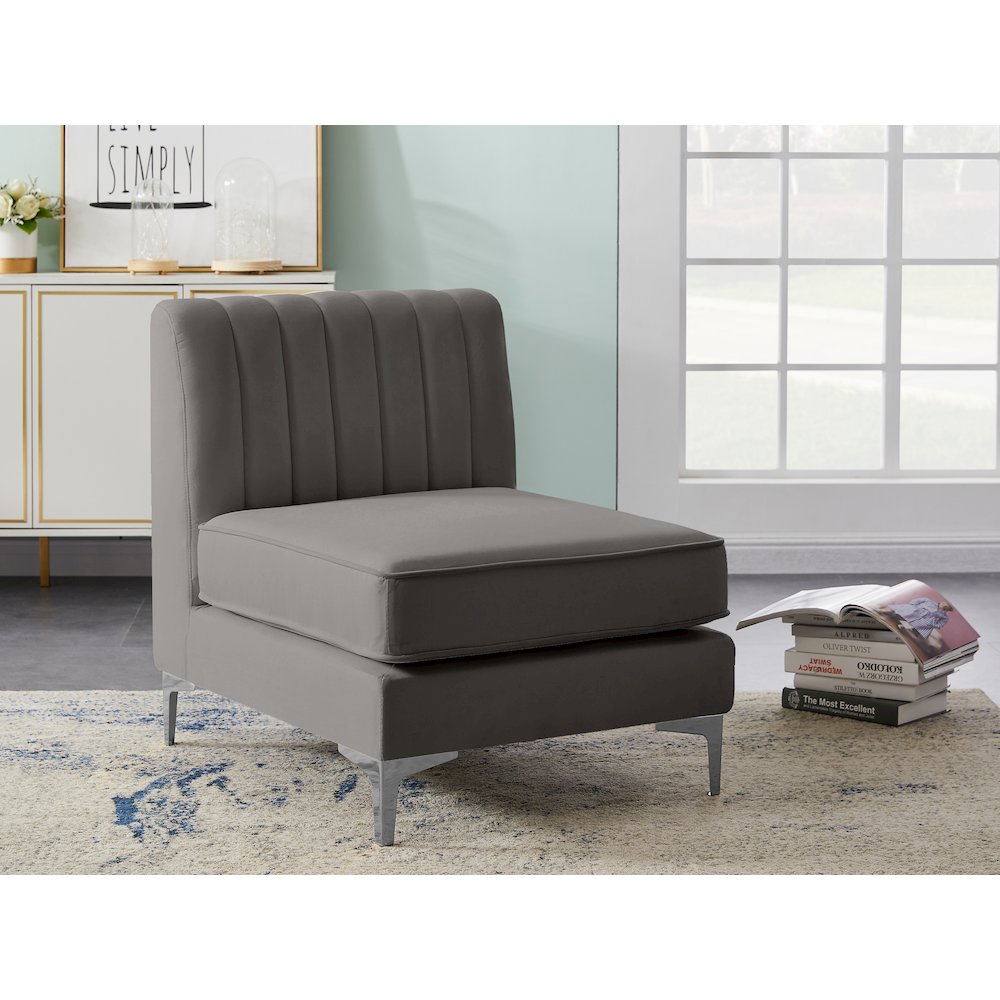 Alina Grey Velvet Armless Chair. Picture 3