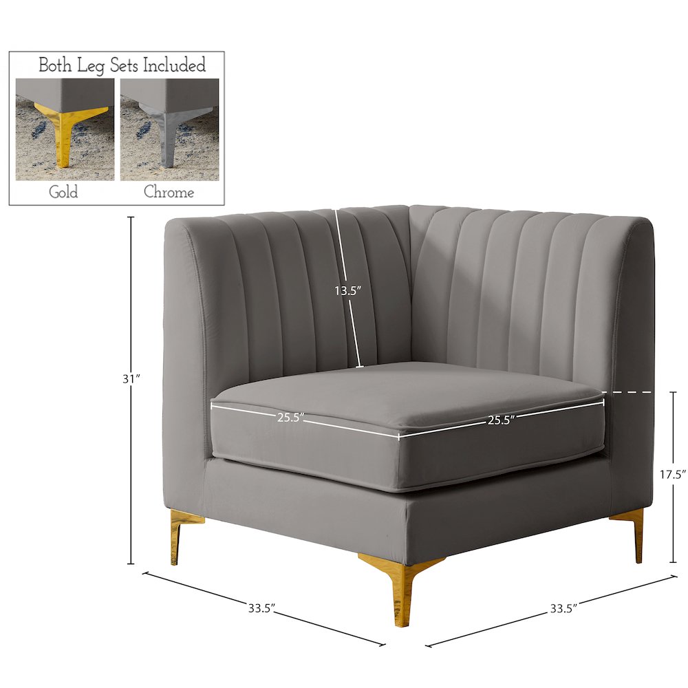 Alina Grey Velvet Corner Chair. Picture 16