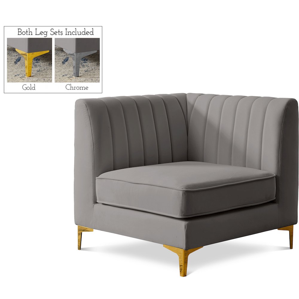 Alina Grey Velvet Corner Chair. Picture 1