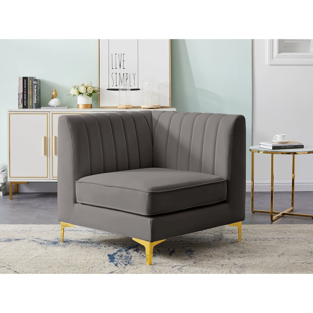 Alina Grey Velvet Corner Chair. Picture 2