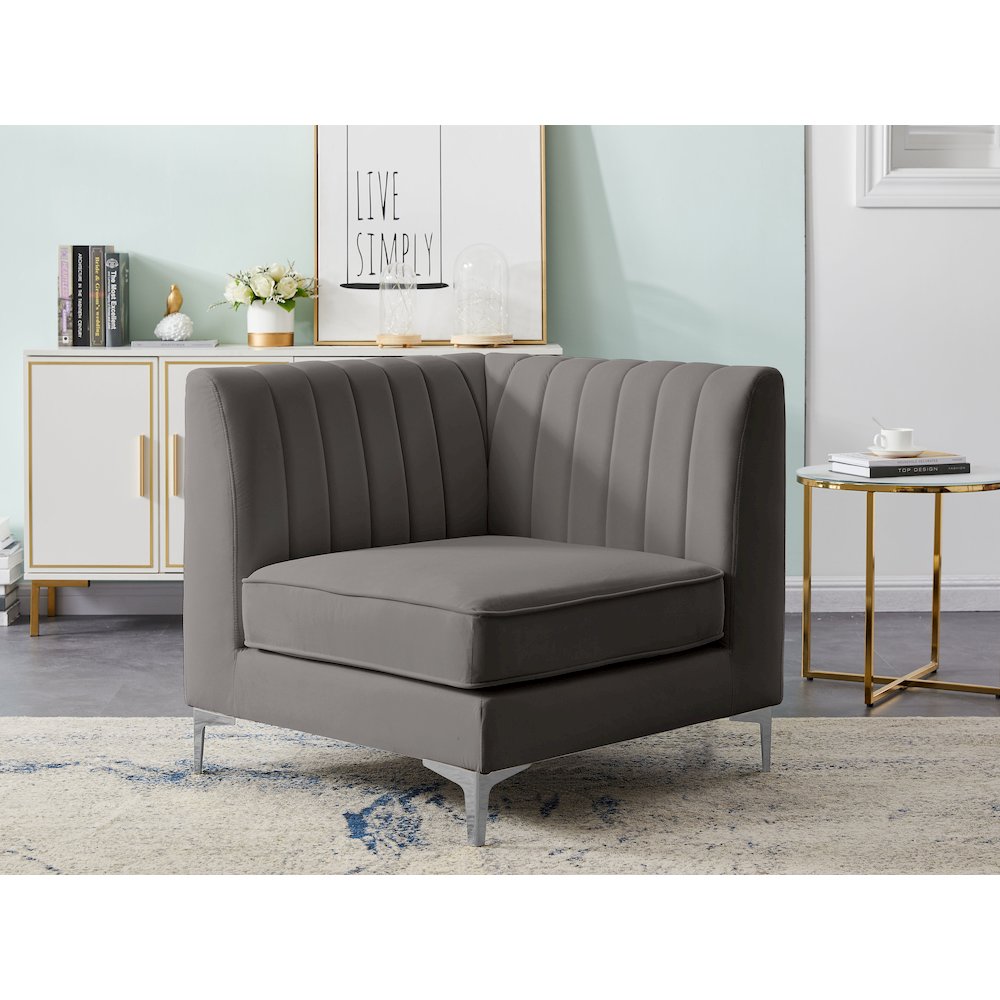 Alina Grey Velvet Corner Chair. Picture 3