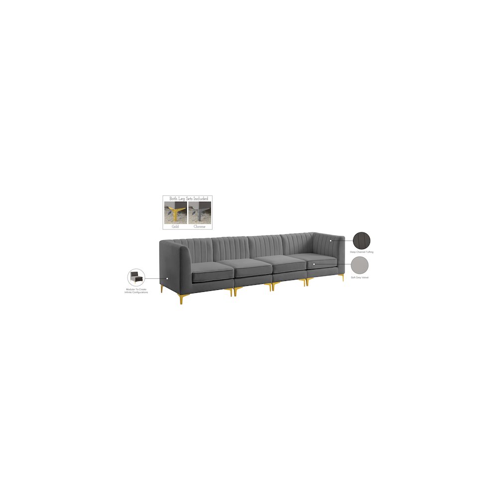 Alina Grey Velvet Modular Sofa. Picture 17