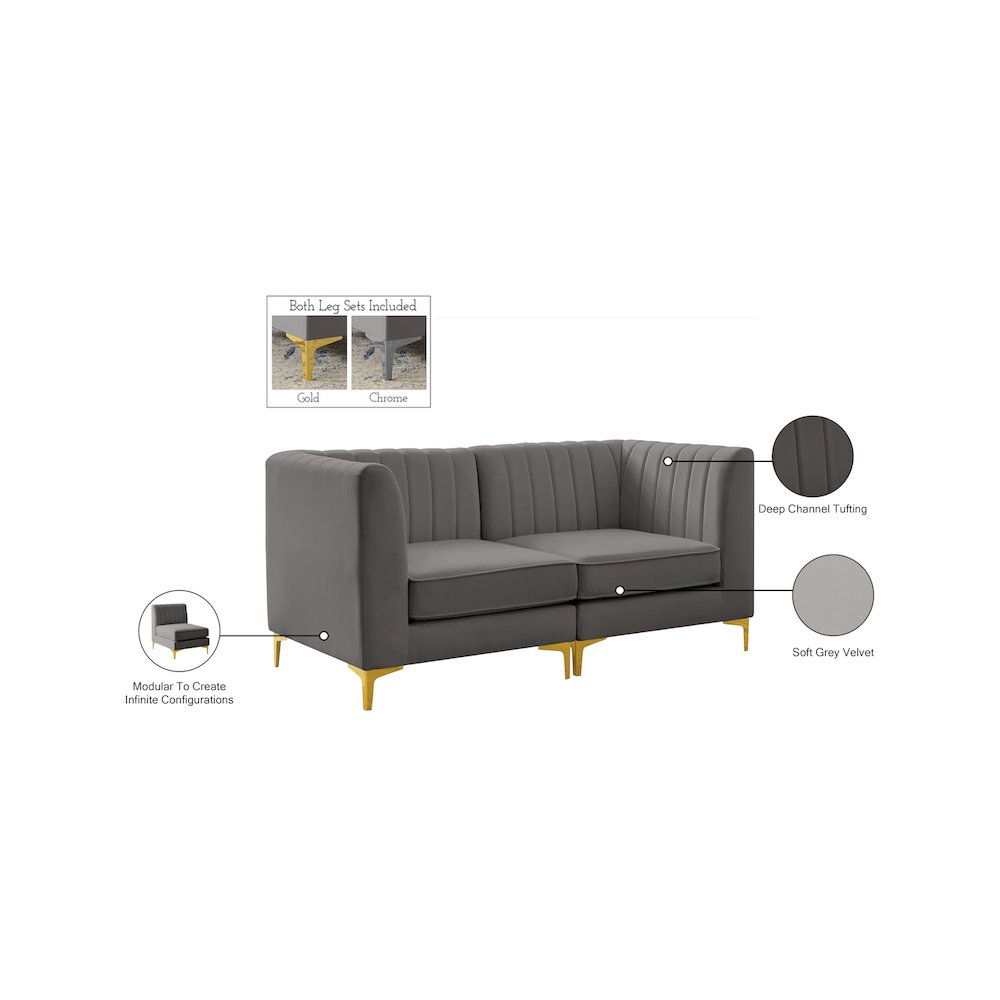 Alina Grey Velvet Modular Sofa. Picture 17