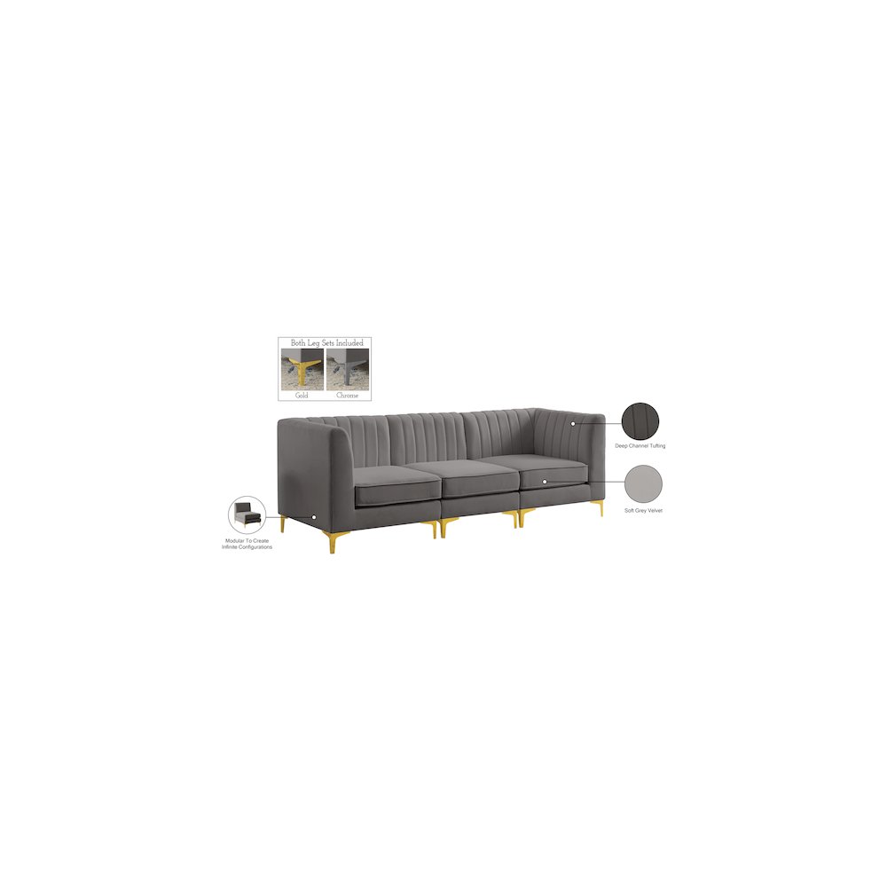 Alina Grey Velvet Modular Sofa. Picture 17