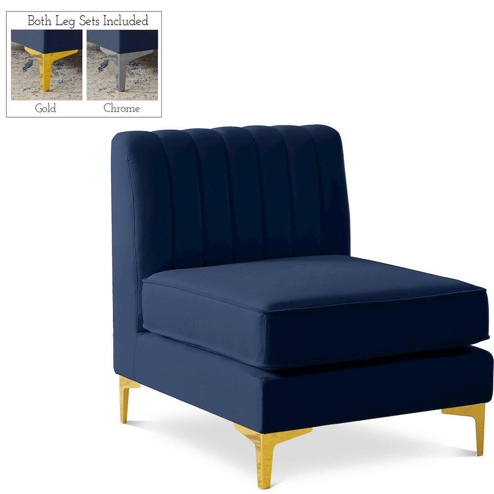 Alina Navy Velvet Armless Chair. Picture 1