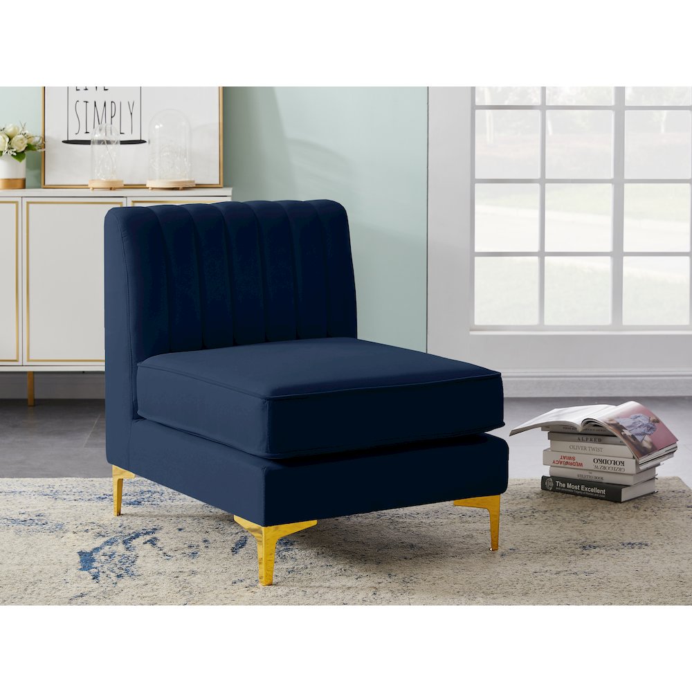 Alina Navy Velvet Armless Chair. Picture 2
