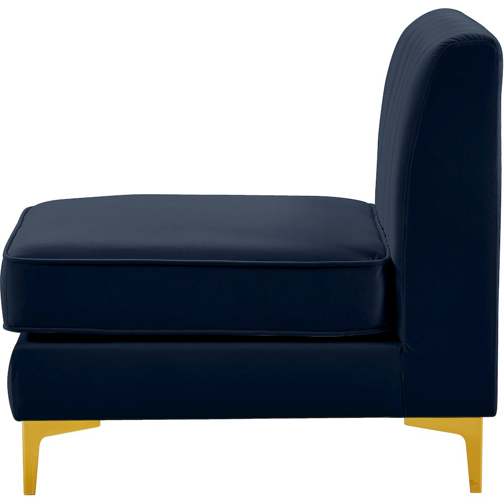 Alina Navy Velvet Armless Chair. Picture 6