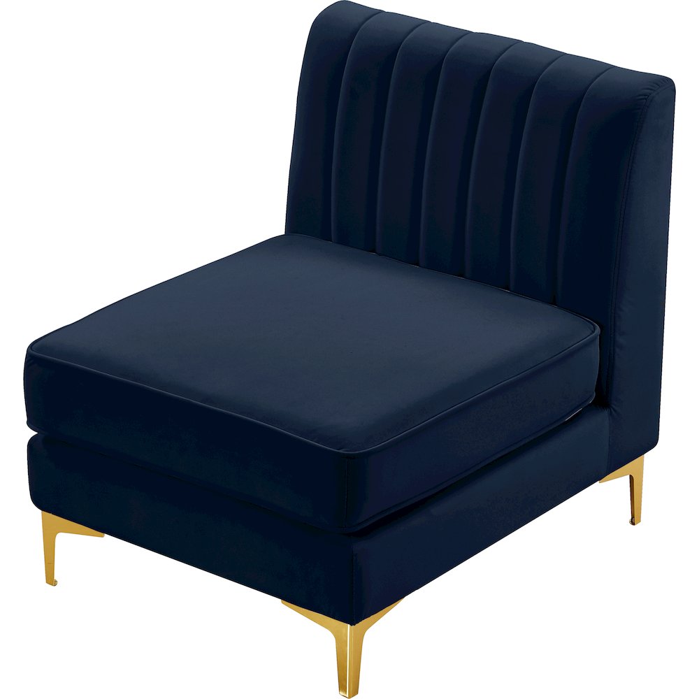 Alina Navy Velvet Armless Chair. Picture 7