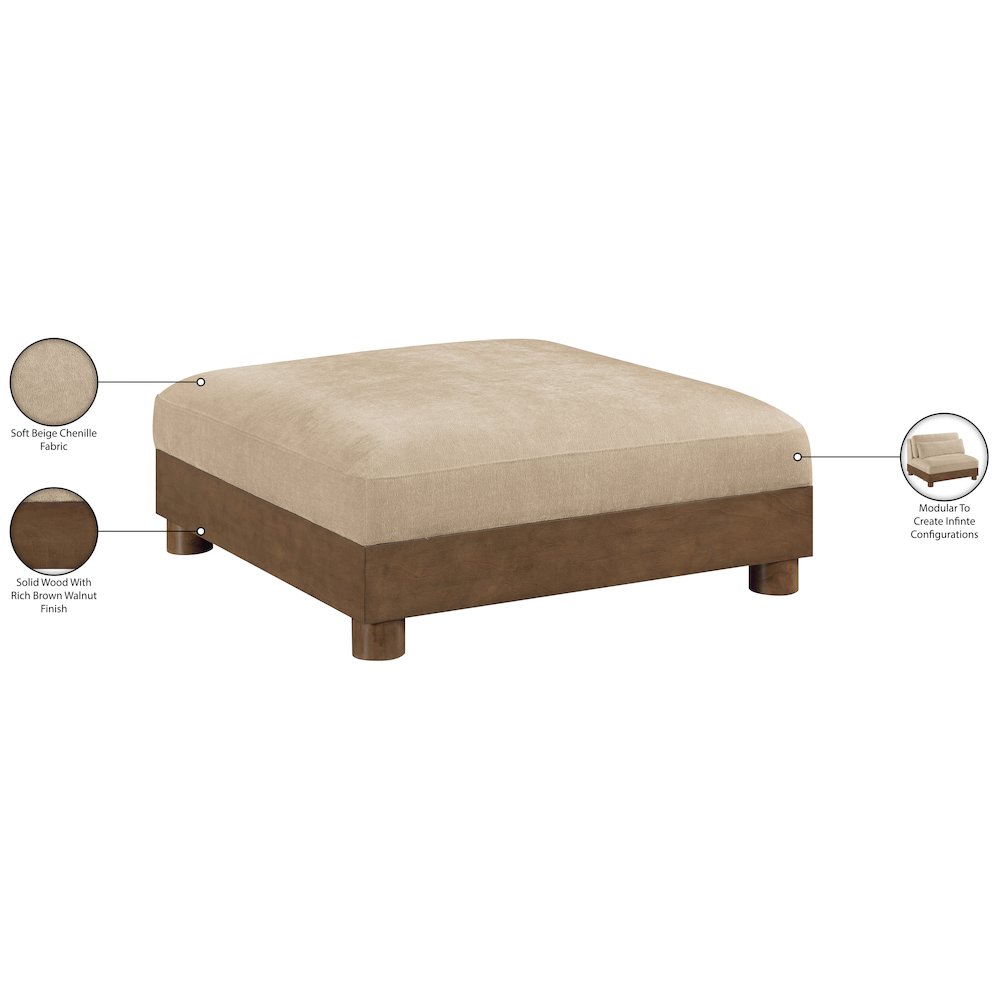 Turin Beige Chenille Fabric Upholstered Modular Ottoman. Picture 4