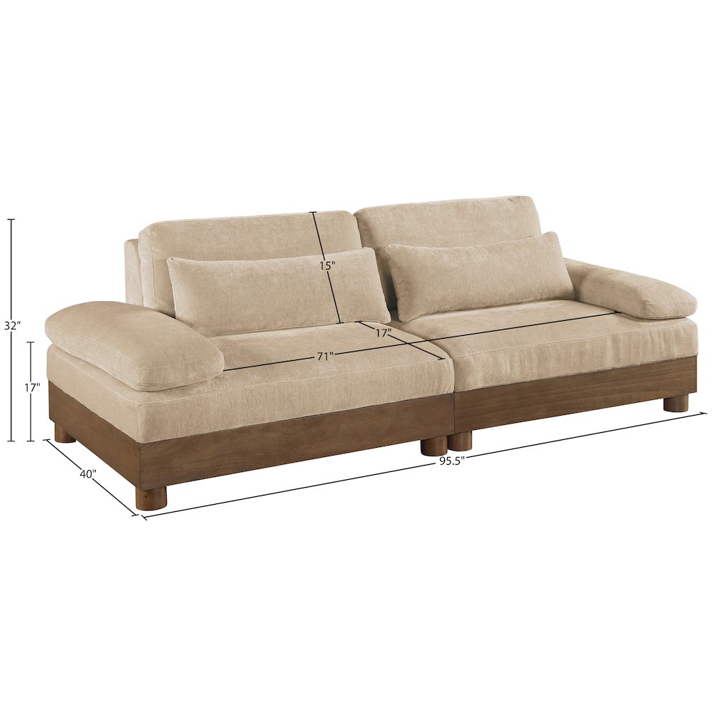 Turin 95.5" Beige Chenille Fabric Upholstered 2pc. Modular Loveseat. Picture 4