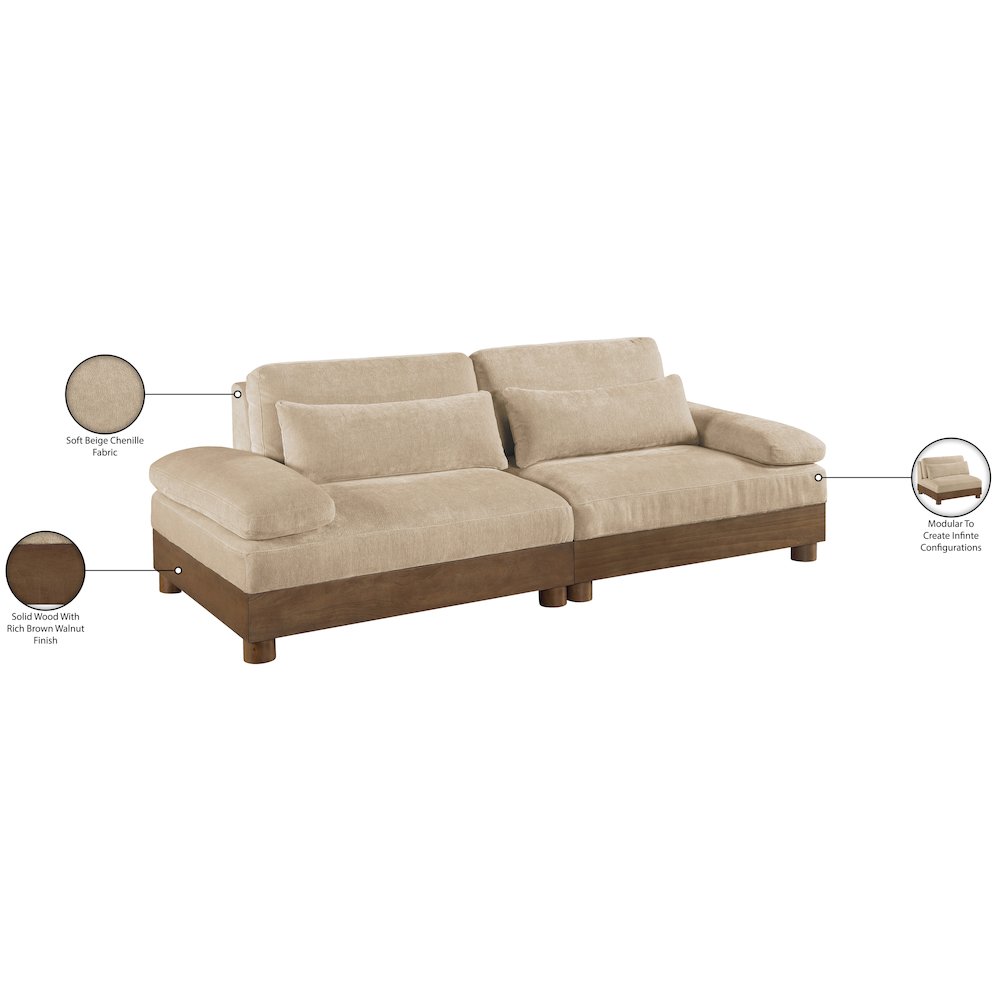 Turin 95.5" Beige Chenille Fabric Upholstered 2pc. Modular Loveseat. Picture 5
