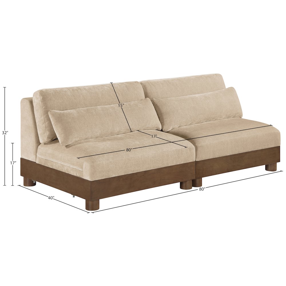 Turin 80" Beige Chenille Fabric Upholstered 2pc. Modular Loveseat. Picture 4
