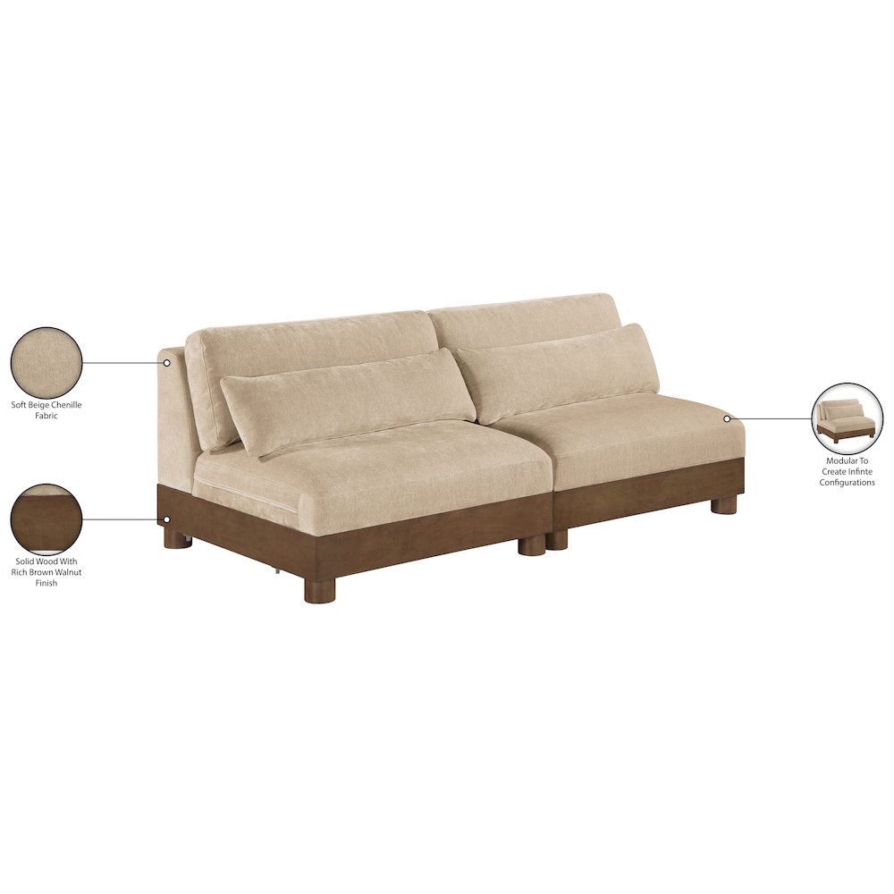 Turin 80" Beige Chenille Fabric Upholstered 2pc. Modular Loveseat. Picture 5