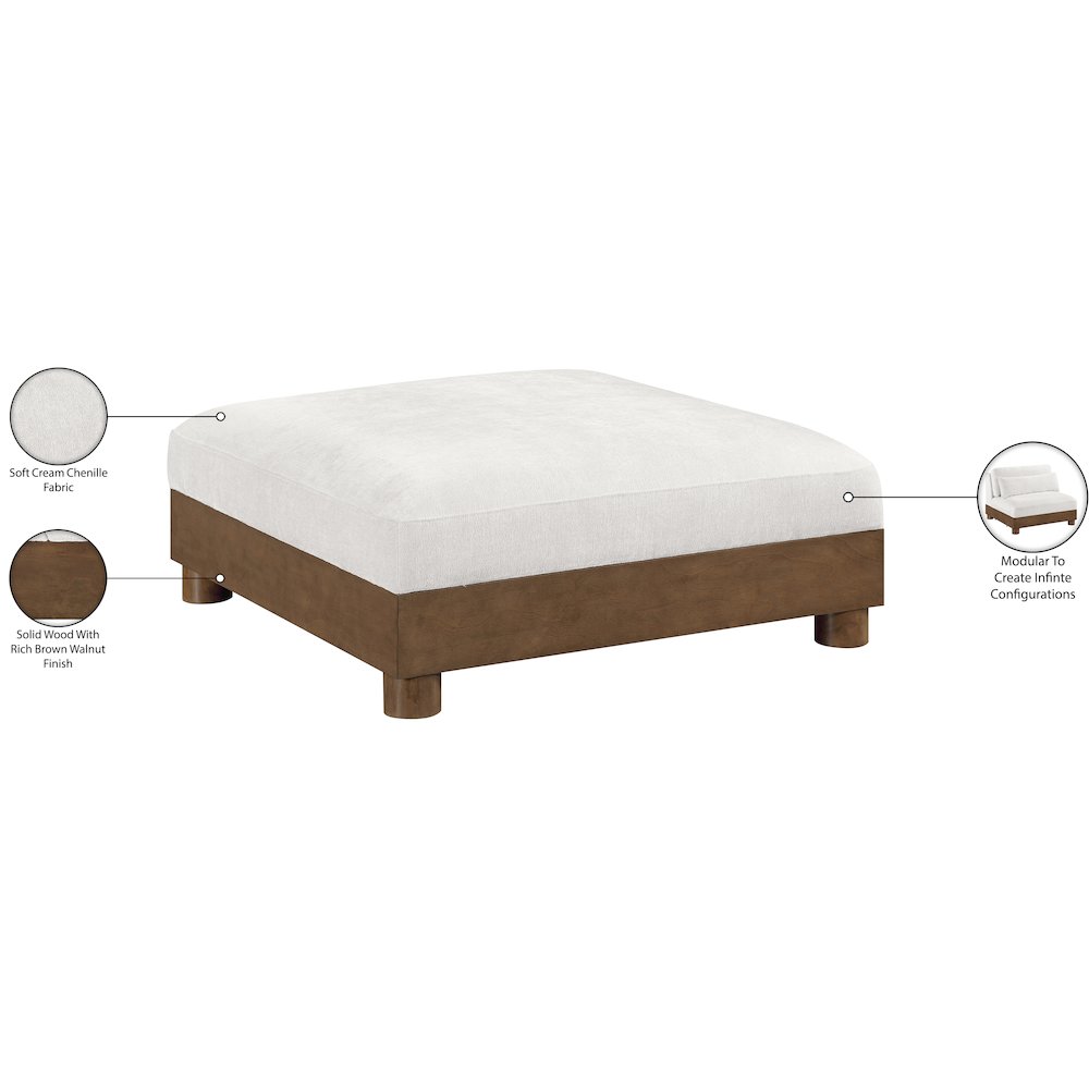 Turin Cream Chenille Fabric Upholstered Modular Ottoman. Picture 4
