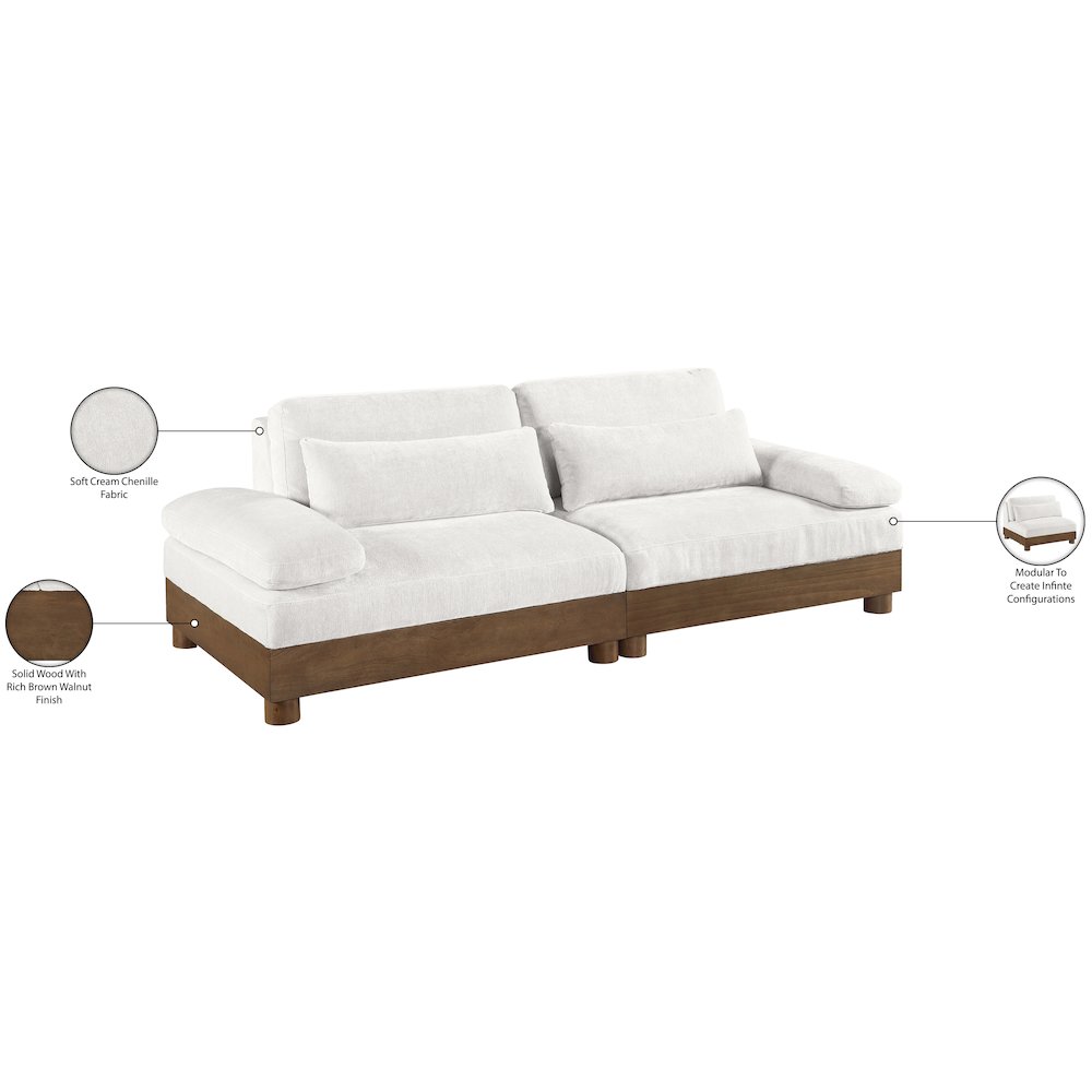 Turin 95.5" Cream Chenille Fabric Upholstered 2pc. Modular Loveseat. Picture 5