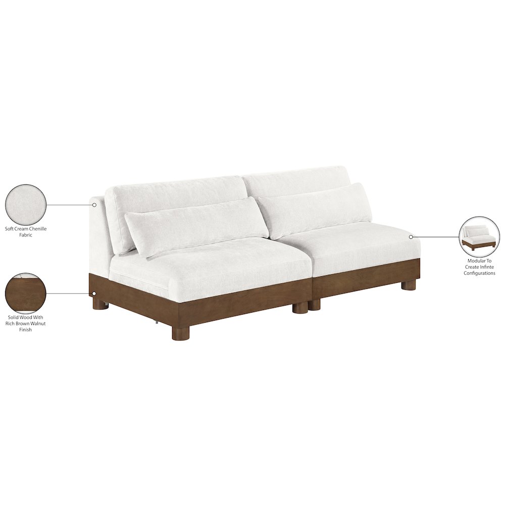 Turin 80" Cream Chenille Fabric Upholstered 2pc. Modular Loveseat. Picture 5