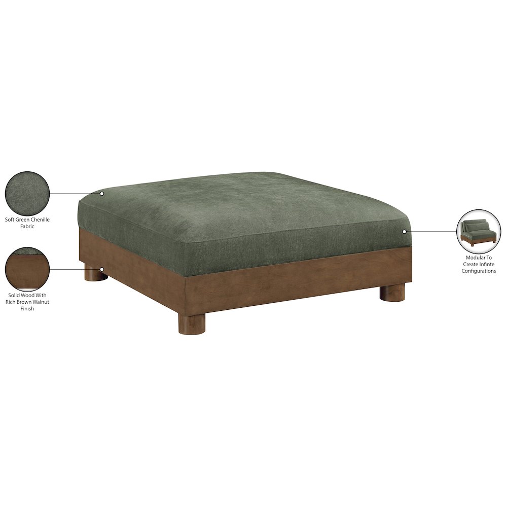 Turin Green Chenille Fabric Upholstered Modular Ottoman. Picture 3
