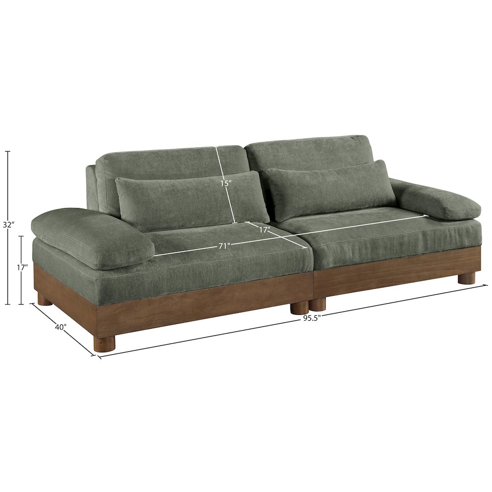 Turin 95.5" Green Chenille Fabric Upholstered 2pc. Modular Loveseat. Picture 4