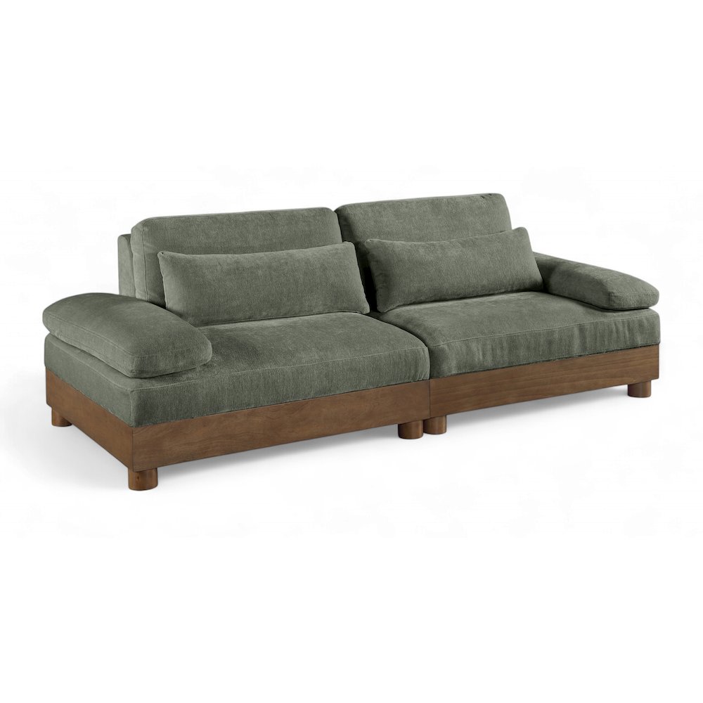Turin 95.5" Green Chenille Fabric Upholstered 2pc. Modular Loveseat. Picture 1