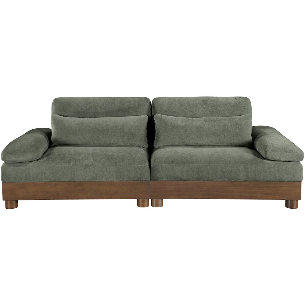 Turin 95.5" Green Chenille Fabric Upholstered 2pc. Modular Loveseat. Picture 2