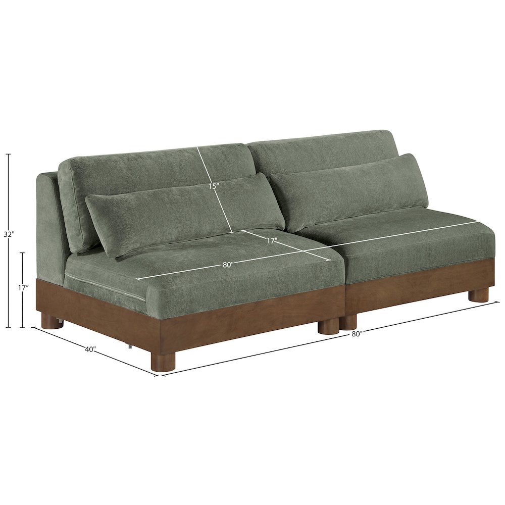 Turin 80" Green Chenille Fabric Upholstered 2pc. Modular Loveseat. Picture 4