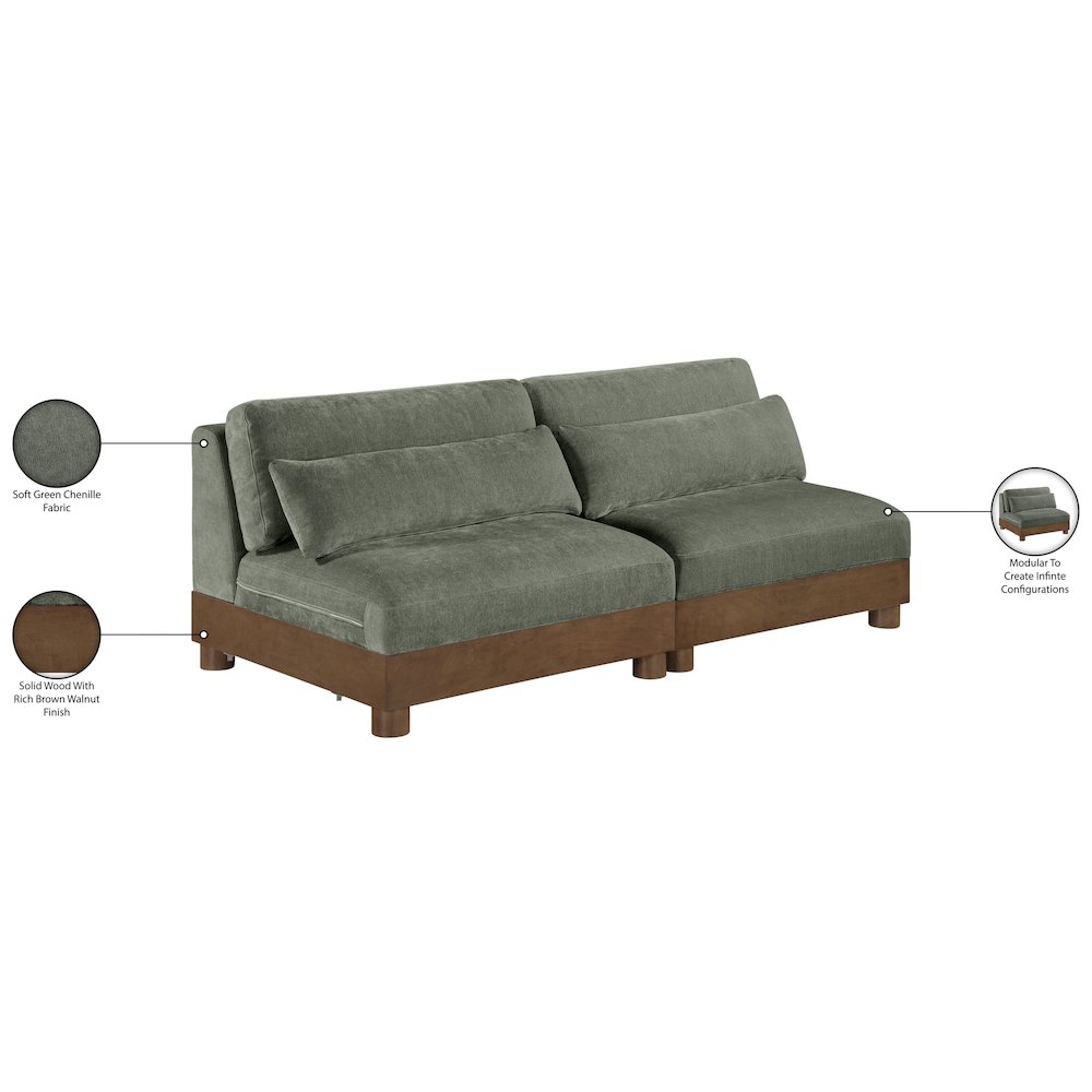 Turin 80" Green Chenille Fabric Upholstered 2pc. Modular Loveseat. Picture 5