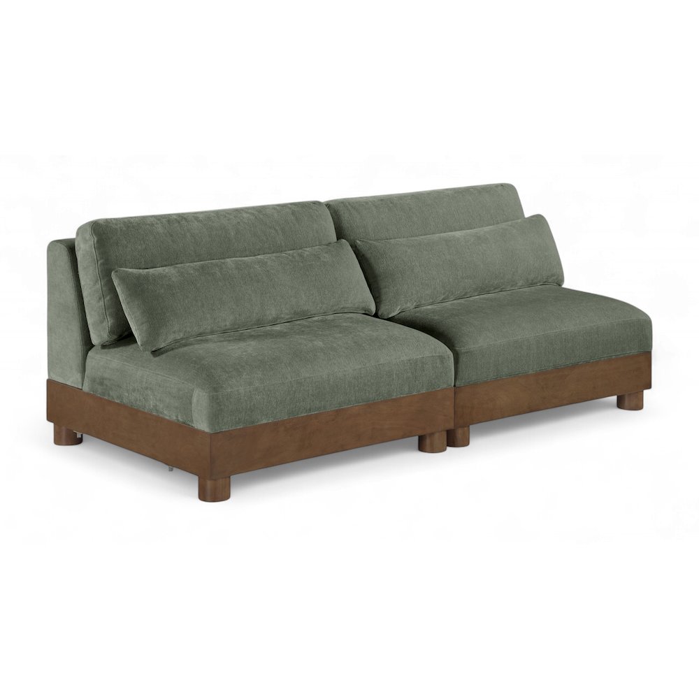 Turin 80" Green Chenille Fabric Upholstered 2pc. Modular Loveseat. Picture 1