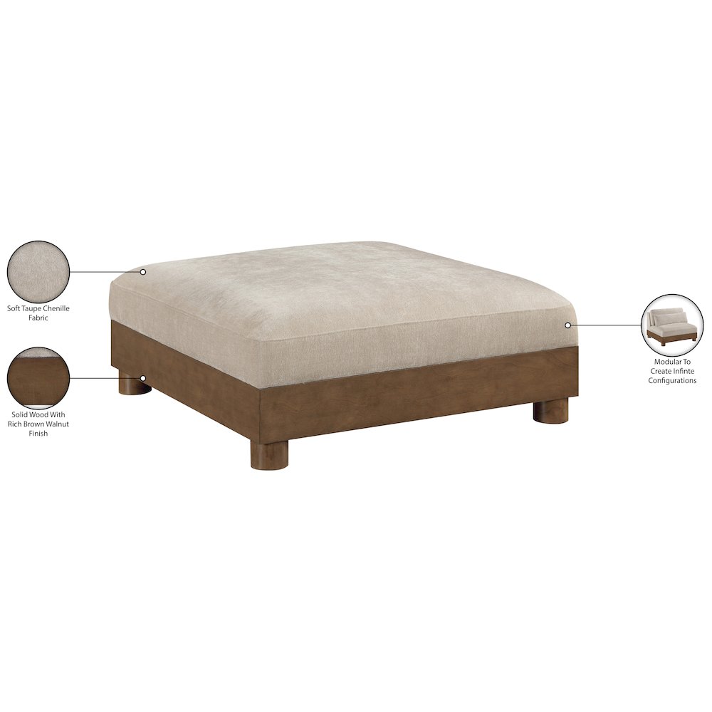 Turin Taupe Chenille Fabric Upholstered Modular Ottoman. Picture 3