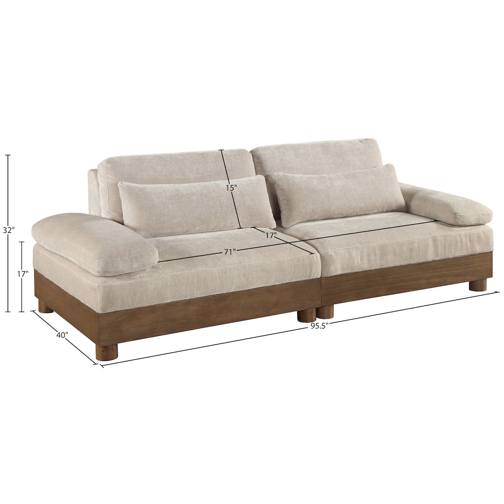 Turin 95.5" Taupe Chenille Fabric Upholstered 2pc. Modular Loveseat. Picture 4