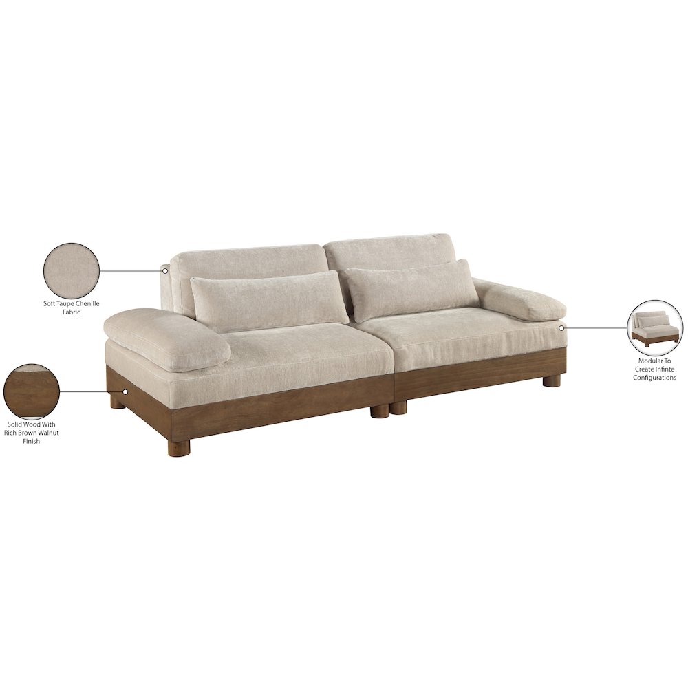 Turin 95.5" Taupe Chenille Fabric Upholstered 2pc. Modular Loveseat. Picture 5