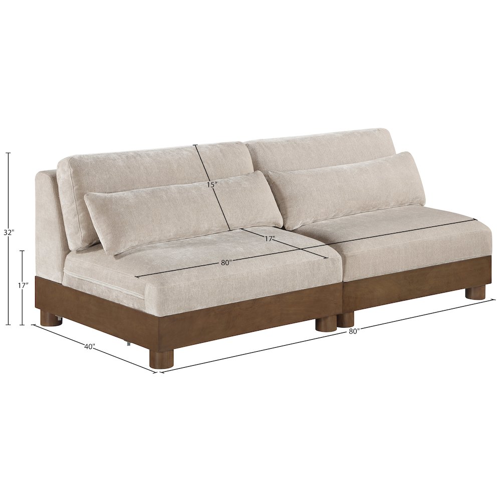 Turin 80" Taupe Chenille Fabric Upholstered 2pc. Modular Loveseat. Picture 4