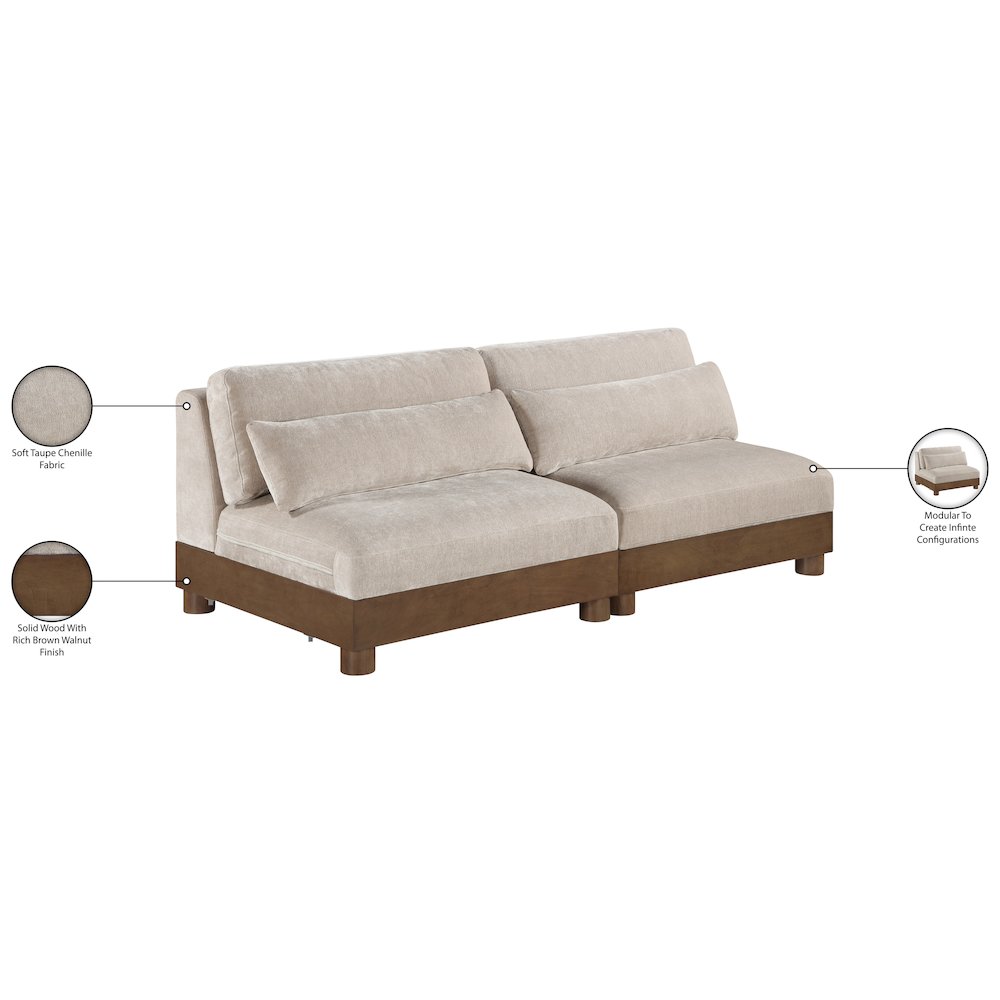 Turin 80" Taupe Chenille Fabric Upholstered 2pc. Modular Loveseat. Picture 5