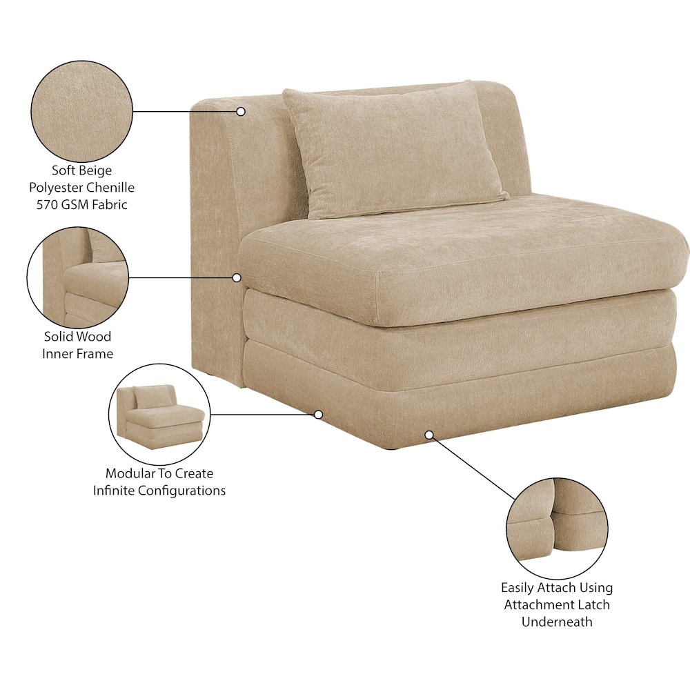 Stellar Beige Chenille Fabric Upholstered Modular Armless Chair. Picture 9