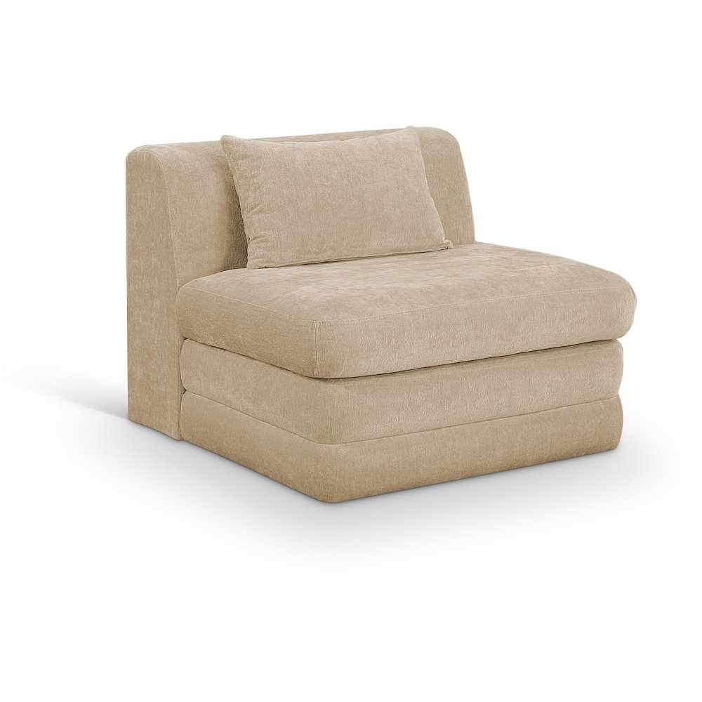 Stellar Beige Chenille Fabric Upholstered Modular Armless Chair. Picture 1