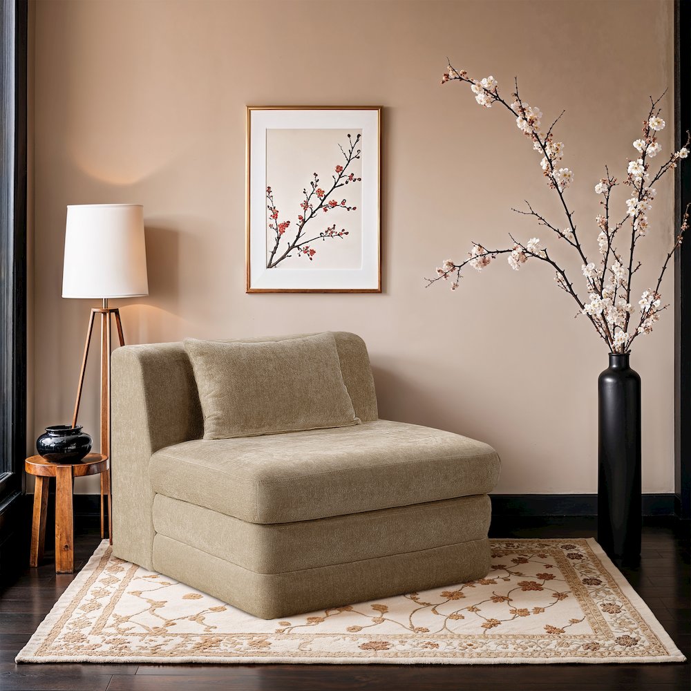 Stellar Beige Chenille Fabric Upholstered Modular Armless Chair. Picture 7