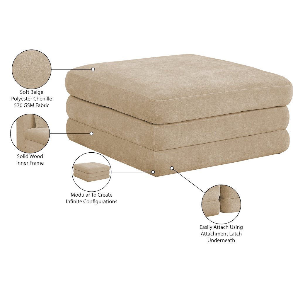 Stellar Beige Chenille Fabric Upholstered Modular Modular Ottoman. Picture 4