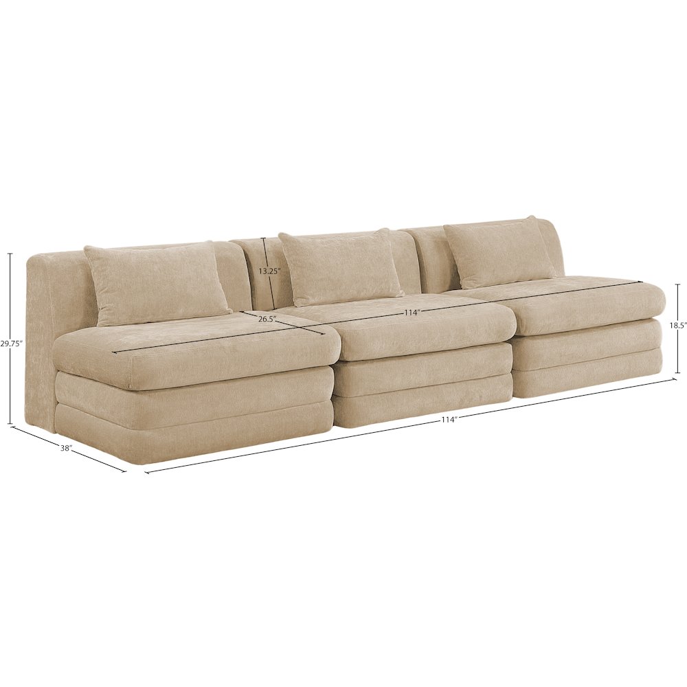 Stellar 114" Beige Chenille Fabric Upholstered 3pc. Modular Sofa. Picture 6