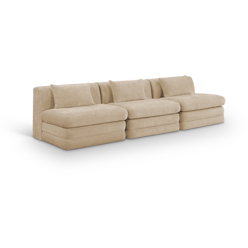 Stellar 114" Beige Chenille Fabric Upholstered 3pc. Modular Sofa. Picture 1