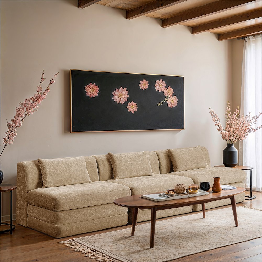 Stellar 114" Beige Chenille Fabric Upholstered 3pc. Modular Sofa. Picture 7