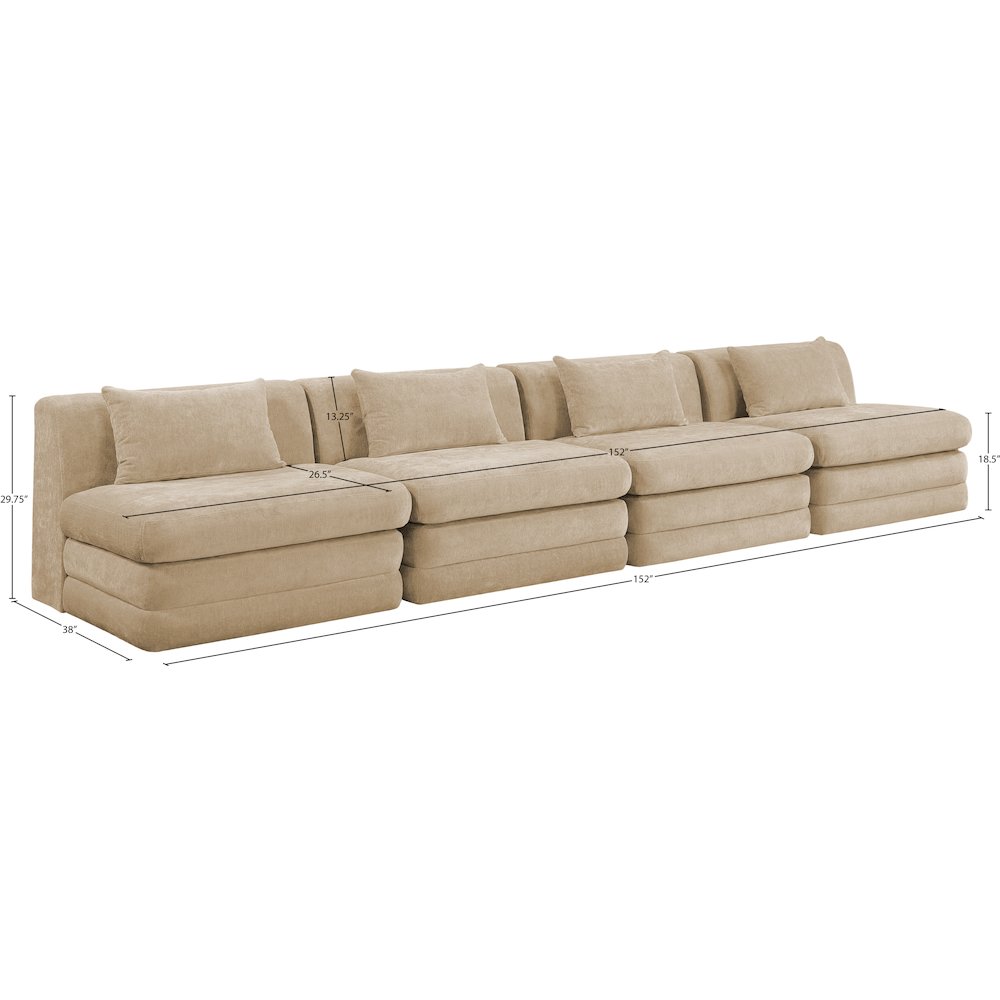 Stellar 152" Beige Chenille Fabric Upholstered 4pc. Modular Sofa. Picture 6