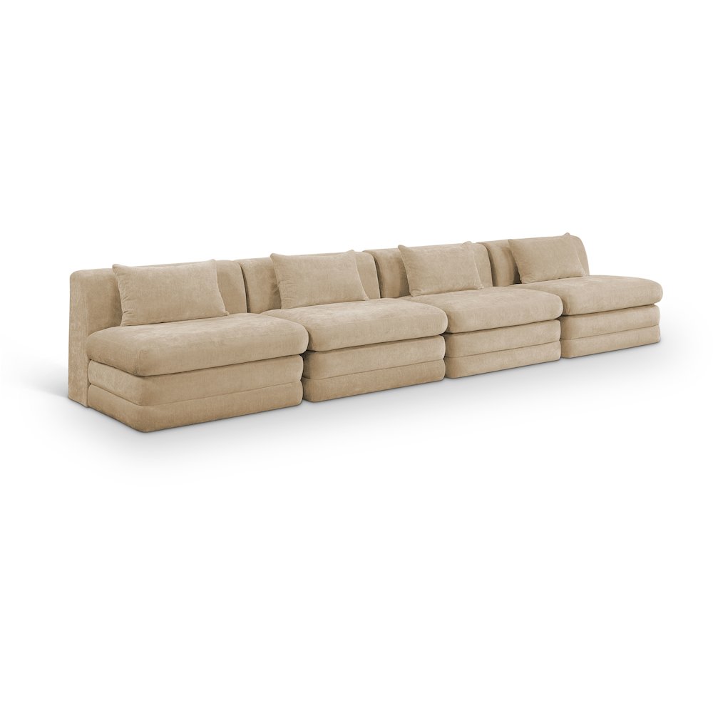 Stellar 152" Beige Chenille Fabric Upholstered 4pc. Modular Sofa. Picture 1