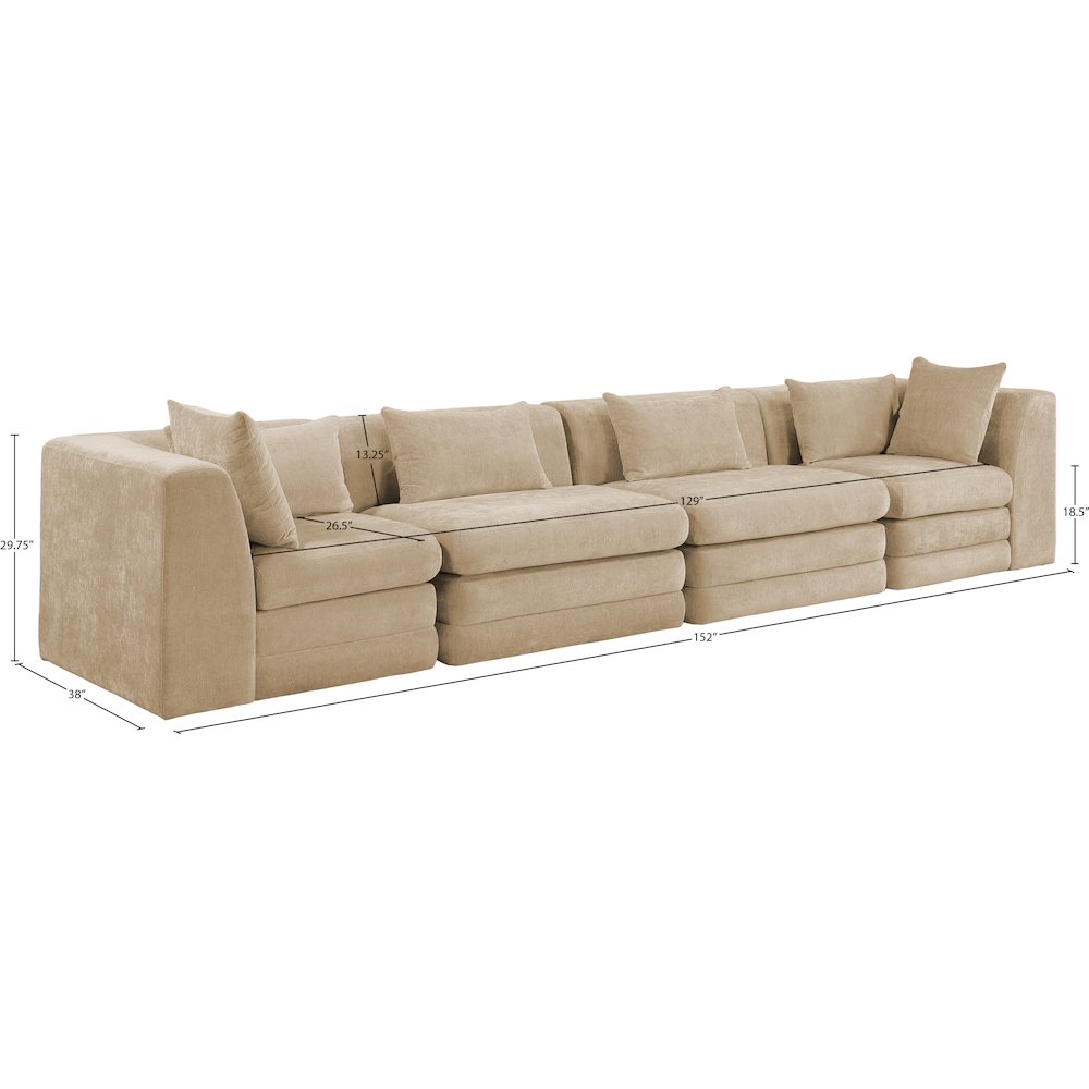 Stellar 152" Beige Chenille Fabric Upholstered 4pc. Modular Sofa. Picture 6