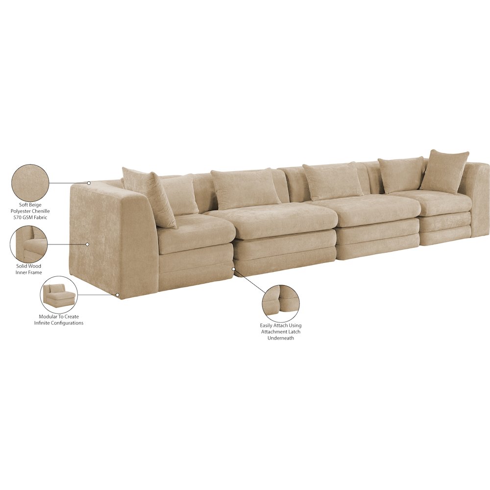 Stellar 152" Beige Chenille Fabric Upholstered 4pc. Modular Sofa. Picture 9