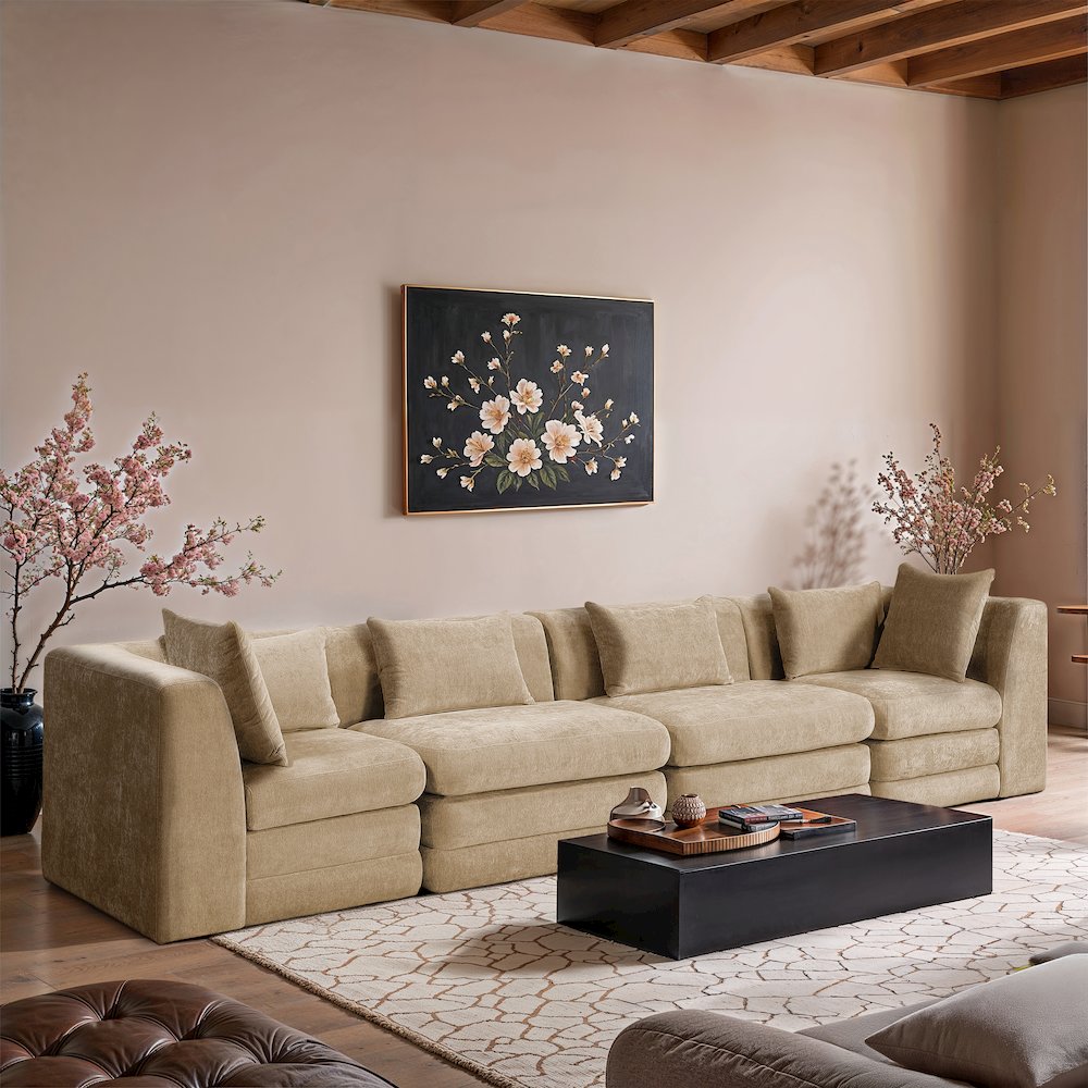 Stellar 152" Beige Chenille Fabric Upholstered 4pc. Modular Sofa. Picture 7