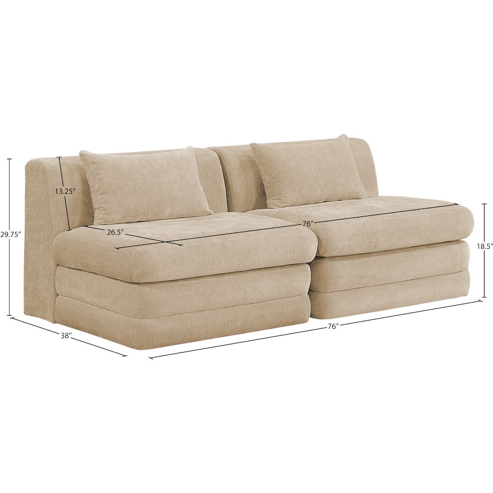 Stellar 76" Beige Chenille Fabric Upholstered 2pc. Modular Loveseat. Picture 6