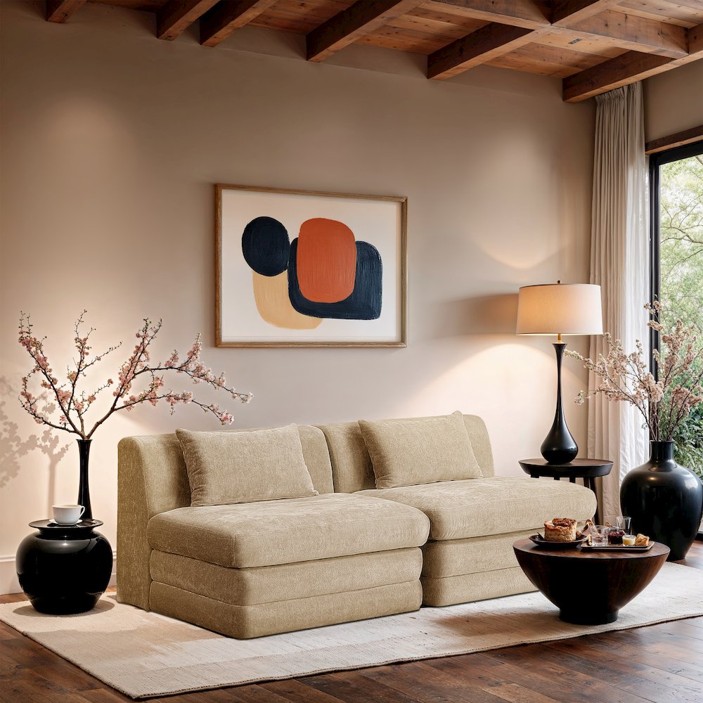 Stellar 76" Beige Chenille Fabric Upholstered 2pc. Modular Loveseat. Picture 7