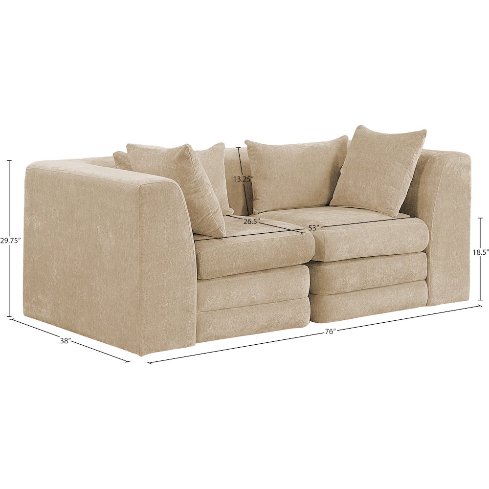 Stellar 76" Beige Chenille Fabric Upholstered 2pc. Modular Loveseat. Picture 6